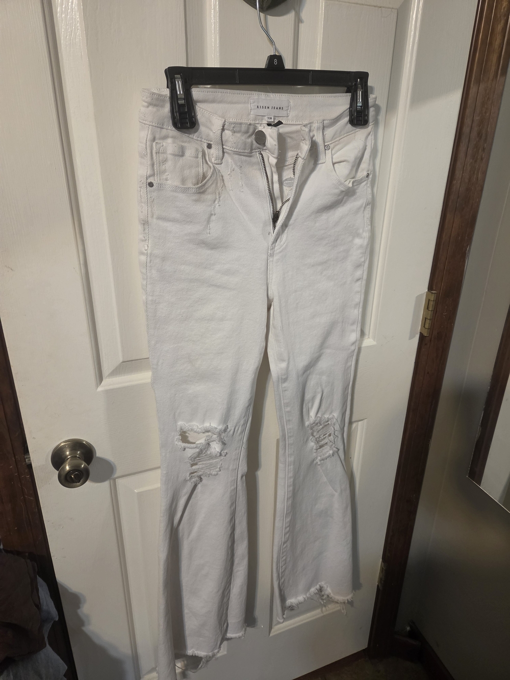 White Distressed Flare Jeans - Modern High-Rise
